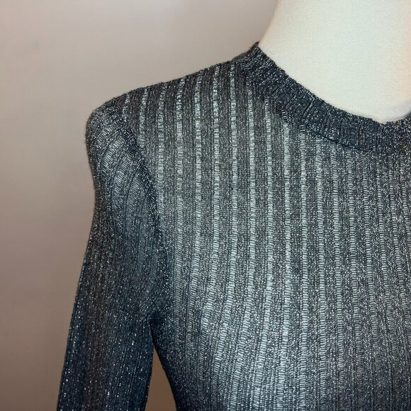 FRENCH CONNECTION Women's Flicker Rib L/S Silver Sheer Top - Size XS - NWT $88 - Picture 3 of 4